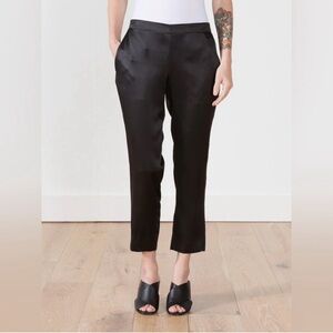 6397 Black Satin 100% Silk Pull On Pants Size Small